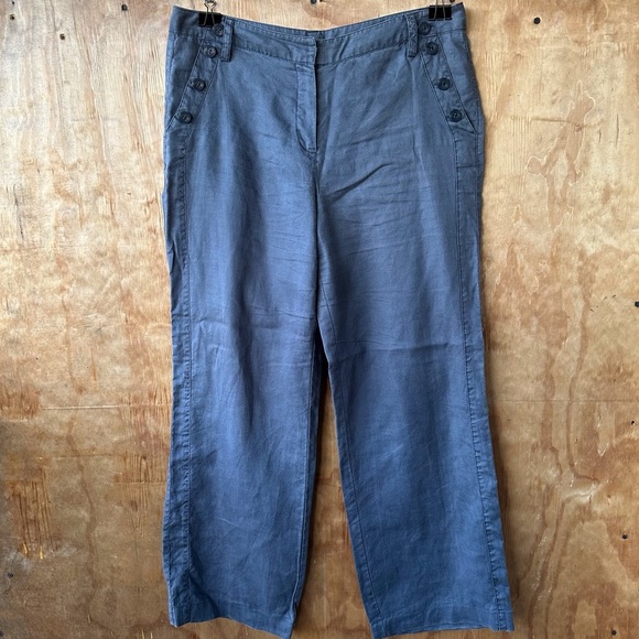 Sandro Wide Leg Linen Sailor Pants Charcoal Gray Utility Baggy Pant - Picture 1 of 10